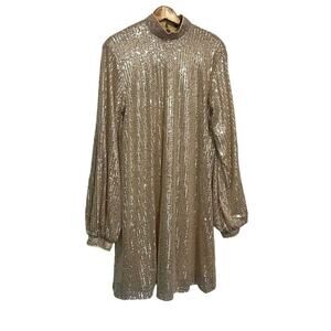 Missguided champagne sequin ballon sleeve mini-dress 6 Tall